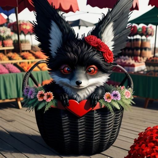 Whimsical Bat-Fox Creature with Flower Eyes, 3D Render