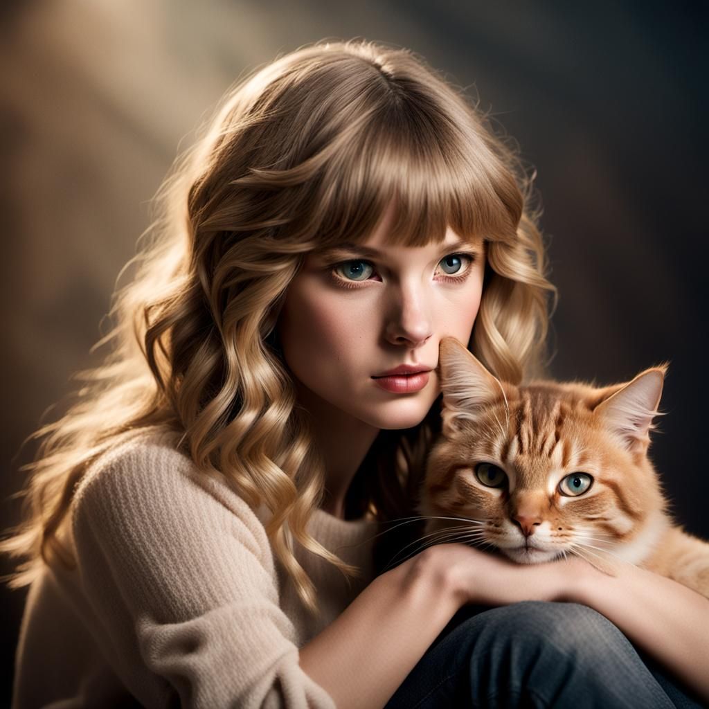 Taylor Swift Portrait with Cat in Natural Light