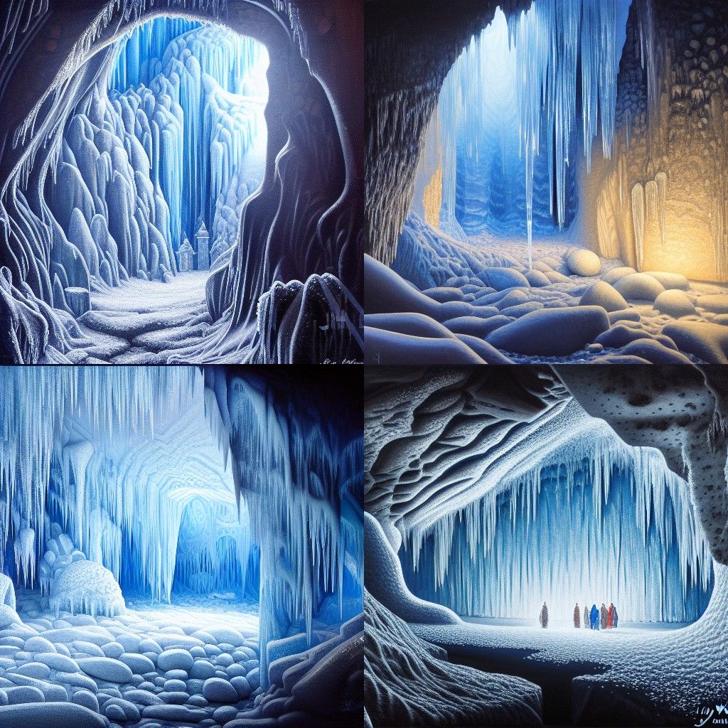 Icy Cavern Interior in a Surreal Oil Painting