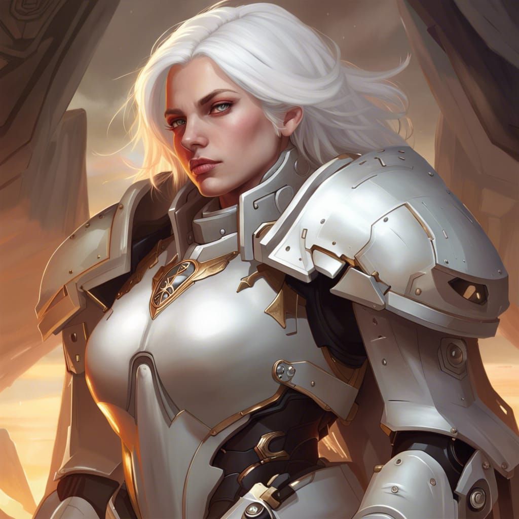 Armored Female Warrior Portrait in Hyperdetailed Style