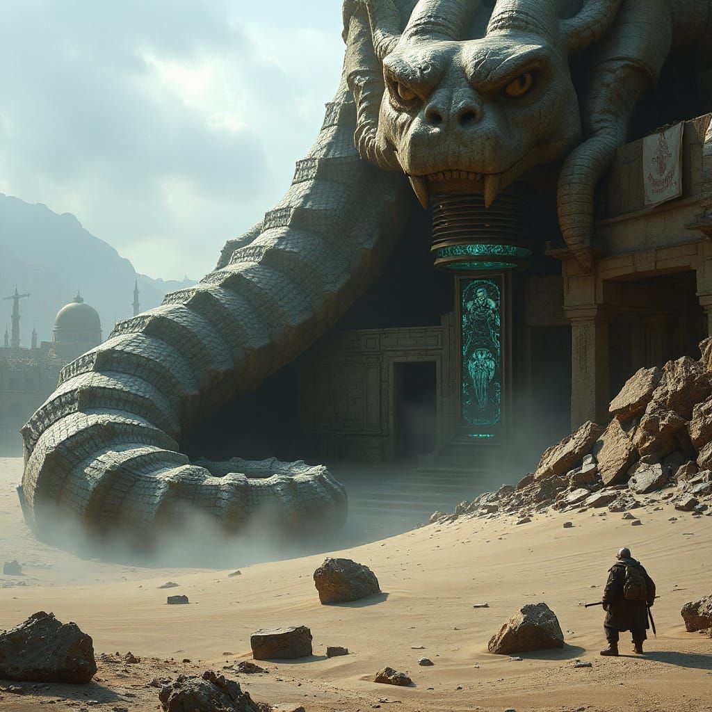 Colossal Serpent Statue Becomes Villain Command Center