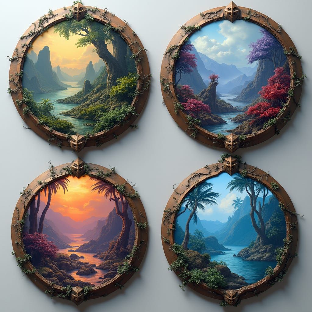Fantasy Landscape Shields in Detailed Matte Painting