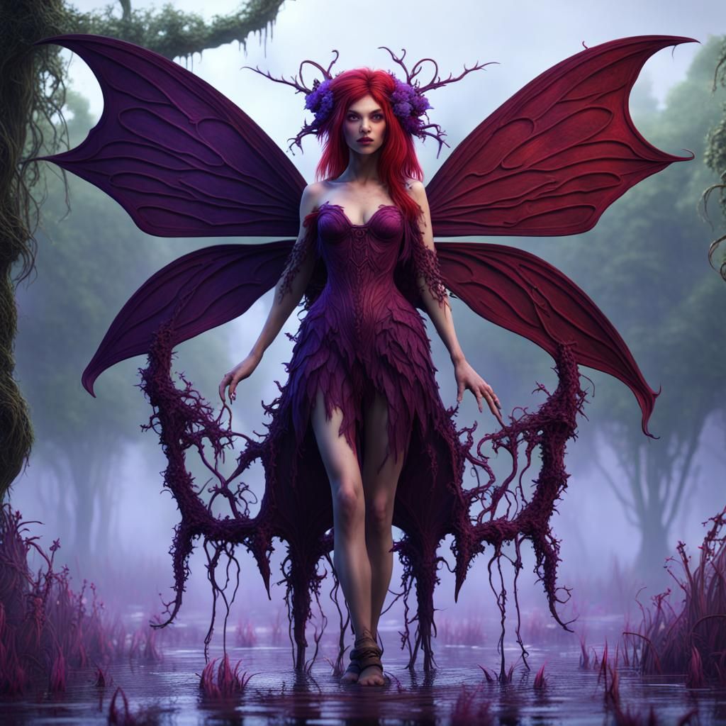 Gothic Swamp Fairy in Red and Purple