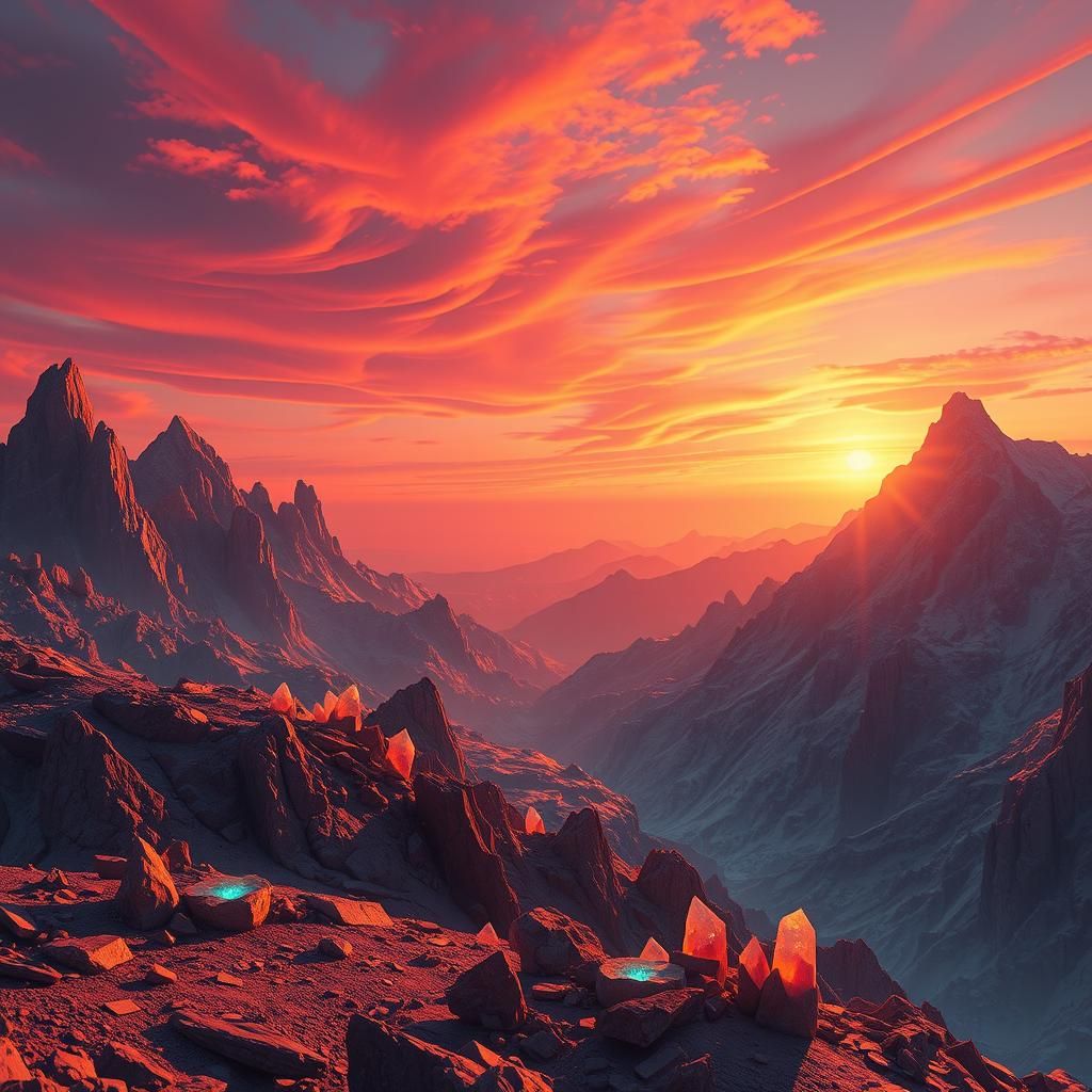Mystical Sunset Landscape in Dreamlike Matte Painting