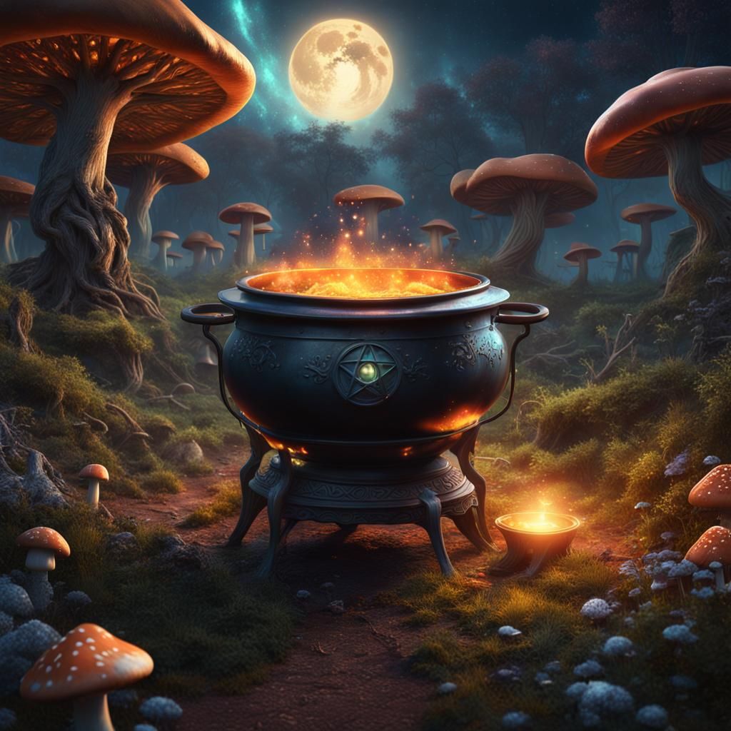 Mystical Witchcraft Landscape with Black Cat