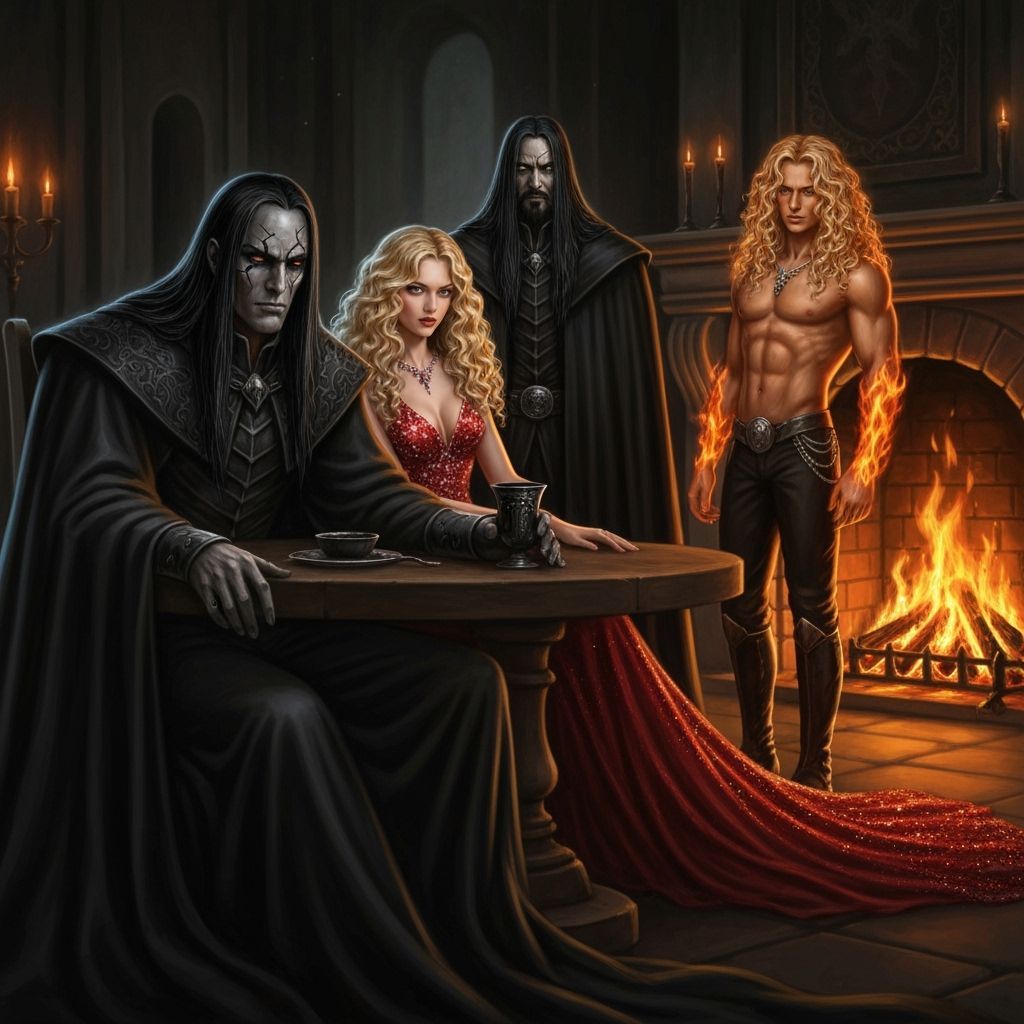 Dark Fantasy Lord in Castle with Companions