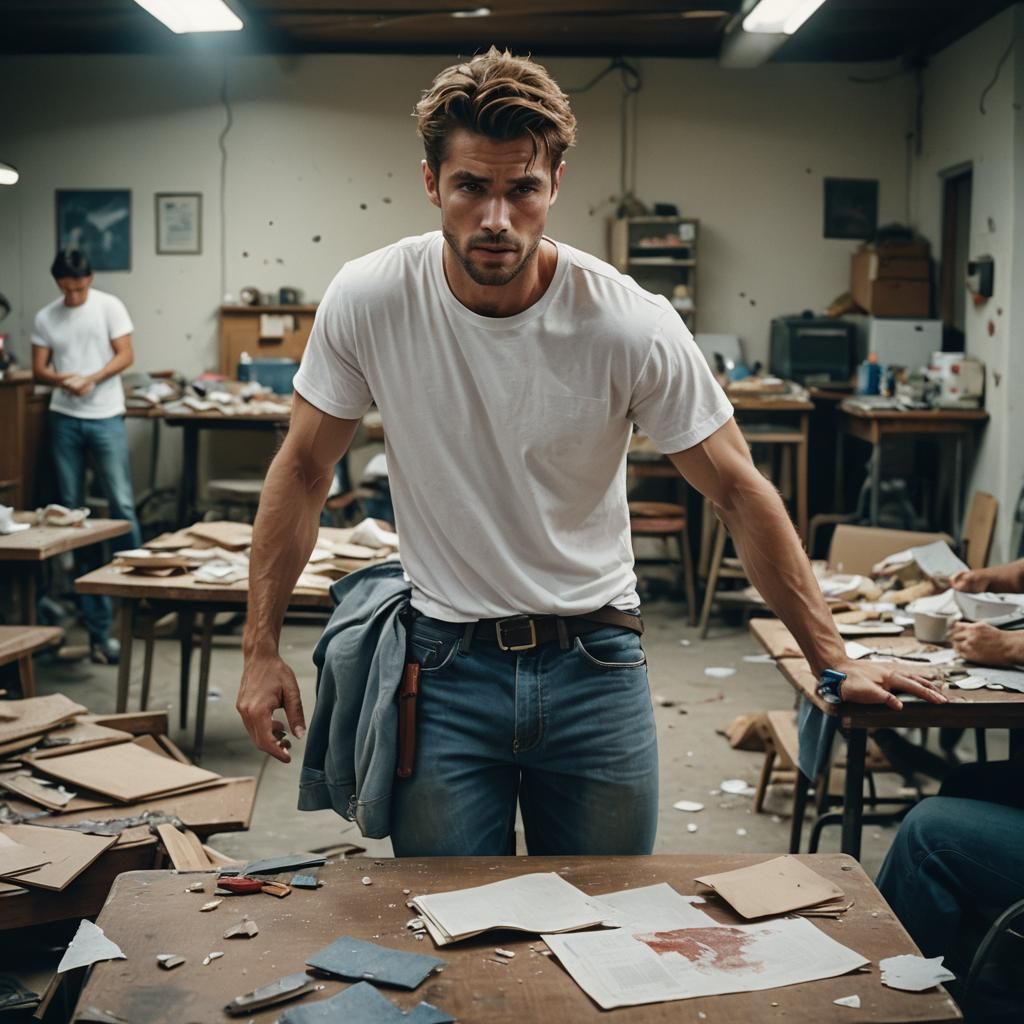 Dramatic Earthquake Film Still of Attractive Man