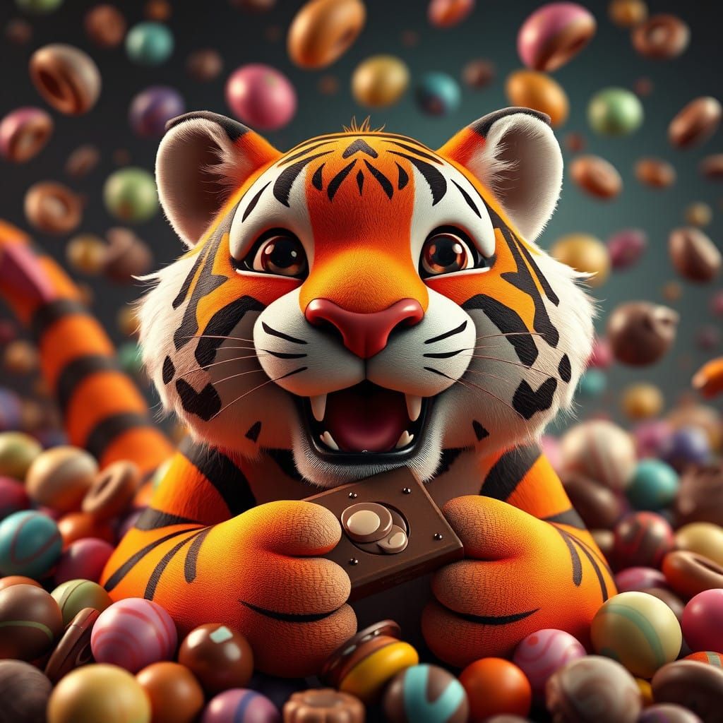 Whimsical 3D Tiger in Chocolate Wonderland