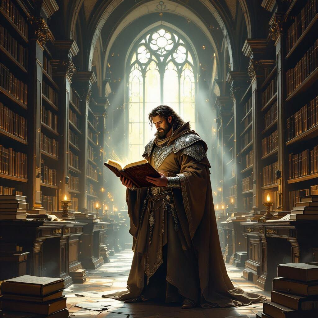 Centaur Scholar in Ancient Magical Library