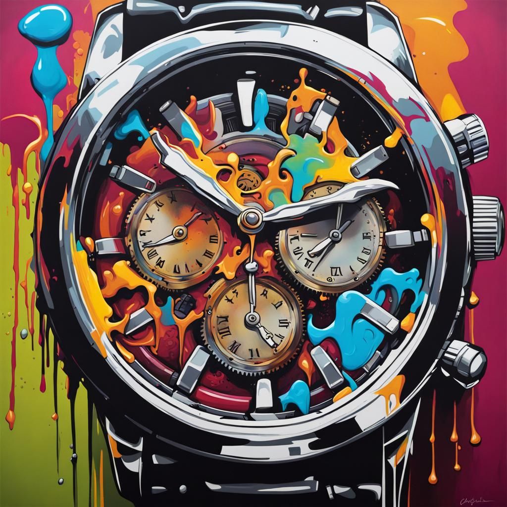 Wristwatch Graffiti Art in Splash Art Style