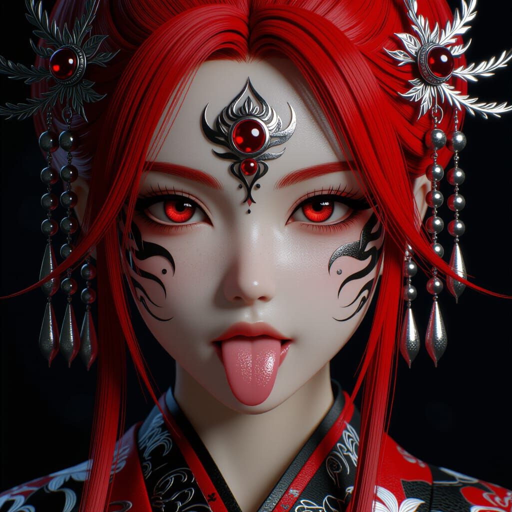 Hyperrealistic Anime Girl With Dragon Face Paint