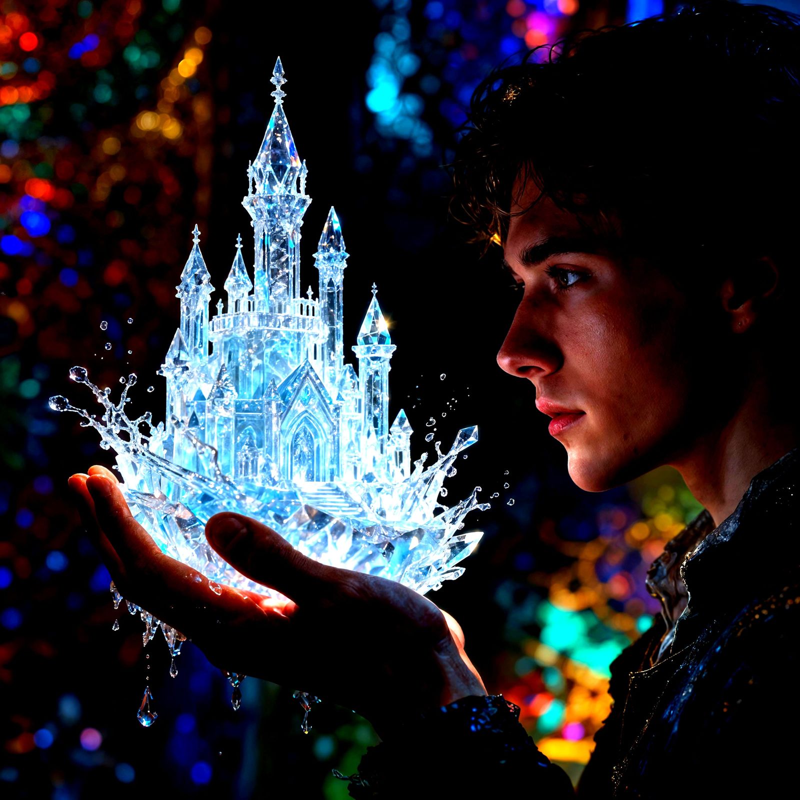 Hyperrealistic Crystal Castle in Hand
