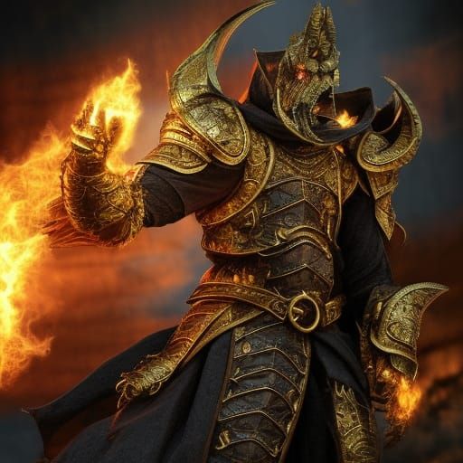 Epic Gold Dragonborn Sorcerer Throwing Fireball