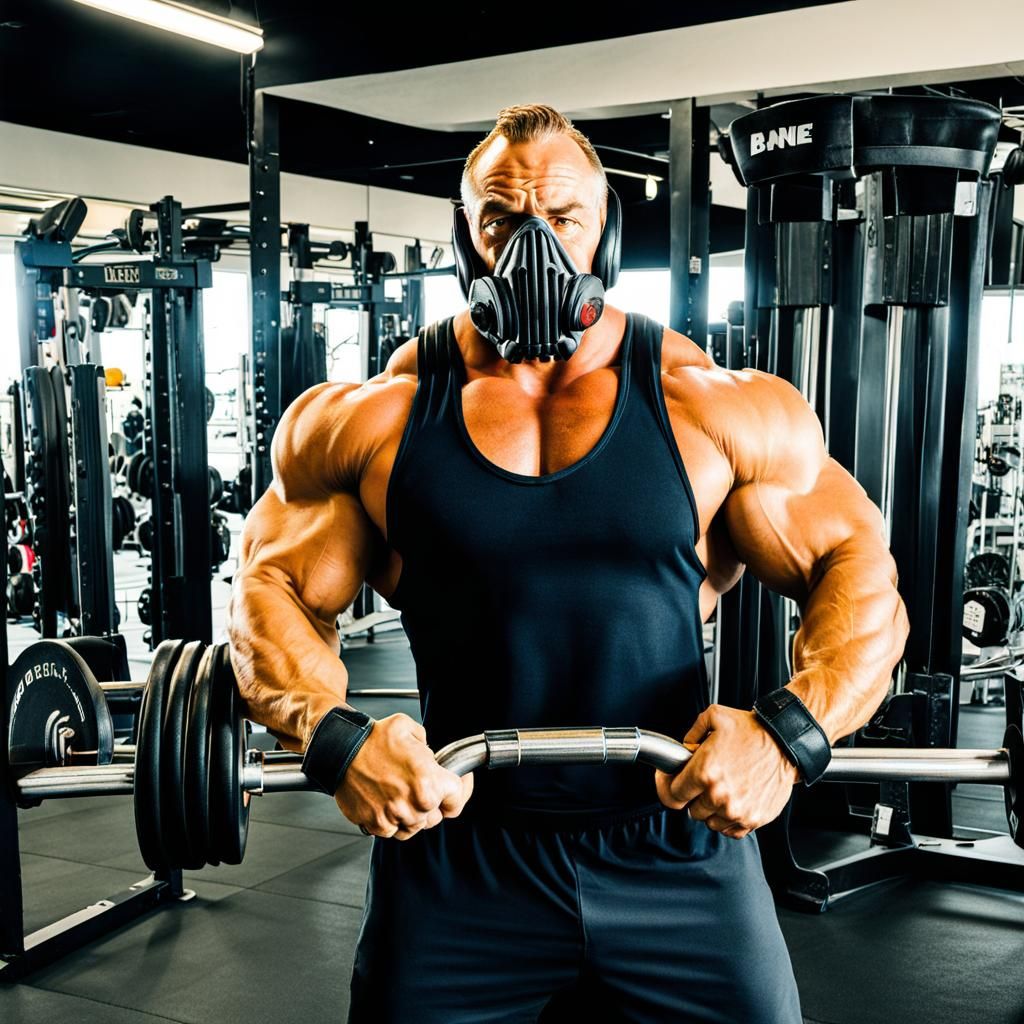 Bane, at Venice Beach Gym, pumping iron