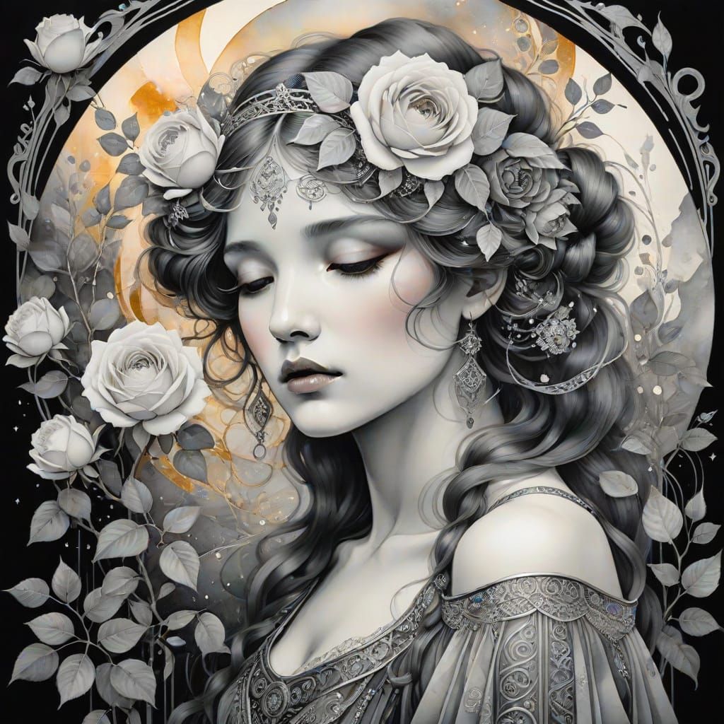 Ethereal Dreamer Portrait in Surreal Garden