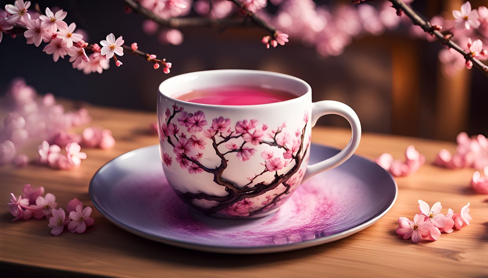 Sakura Tea Mug with Blossoms, Digital Rendering