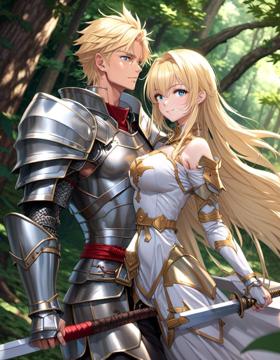 Anime Knight in Forest Armor
