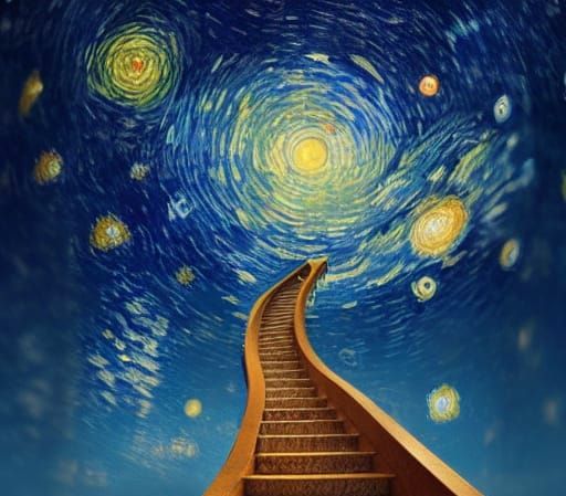 Stairway to the Stars in Post-Impressionistic Style