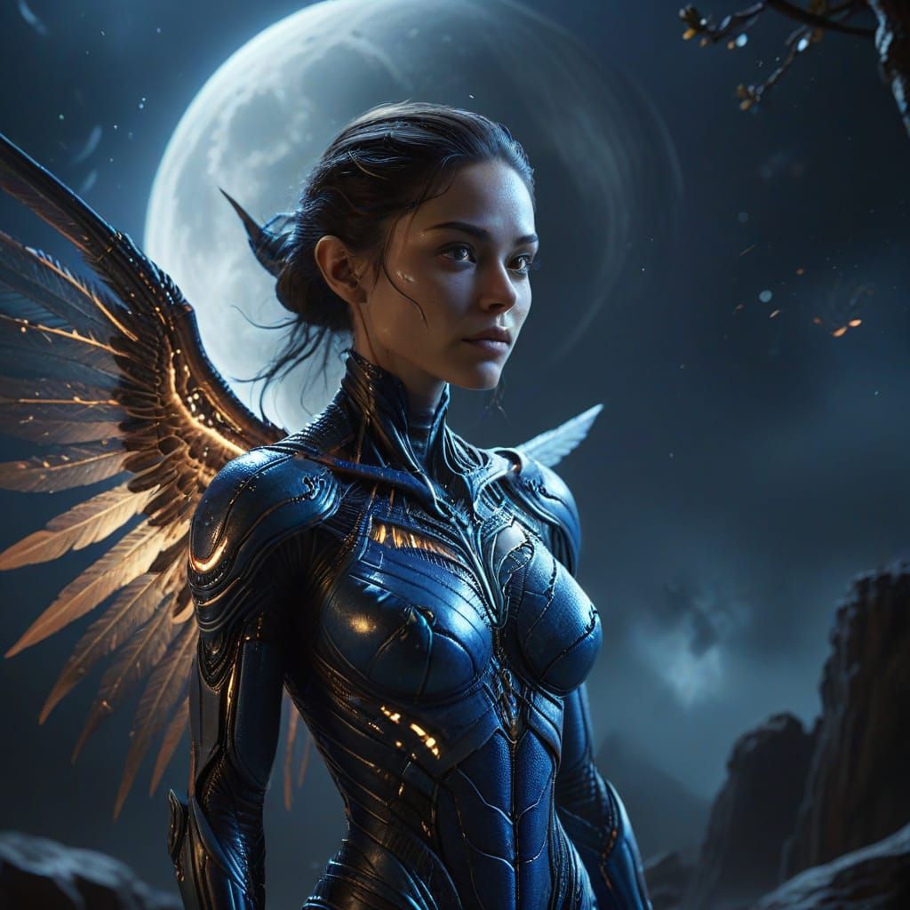 Ethereal Alien Goddess in Moonlit Ambiance