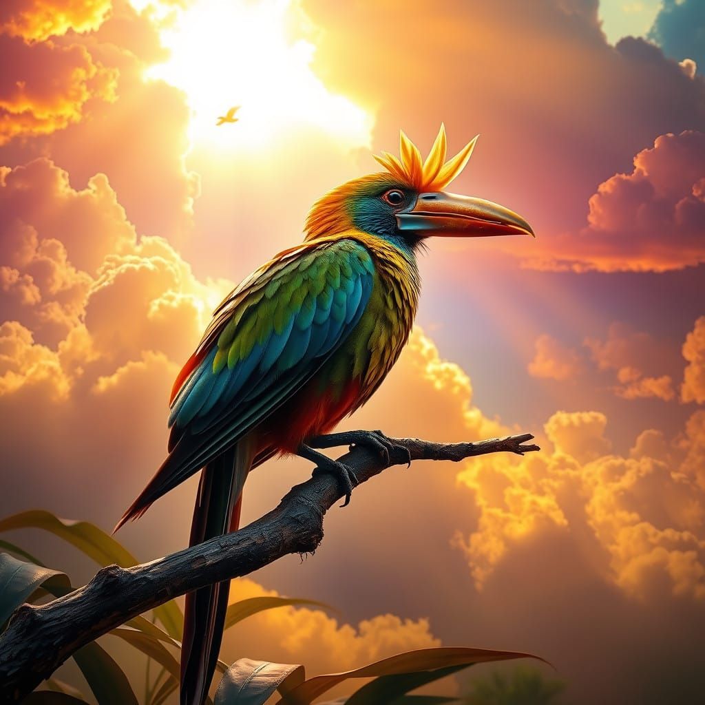 Bird-of-Paradise in Vibrant Tropical Sky