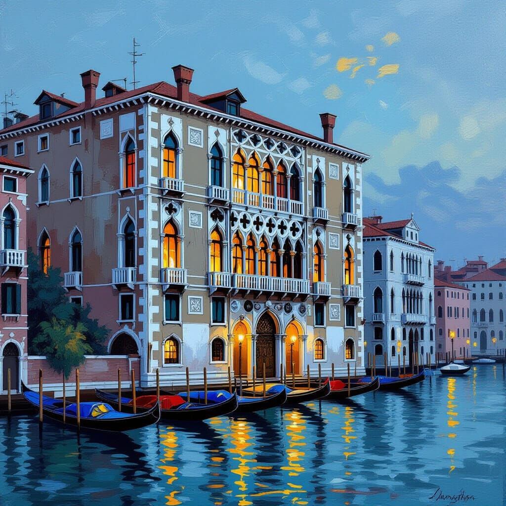 Venetian Palace Reflected in Canal Waters