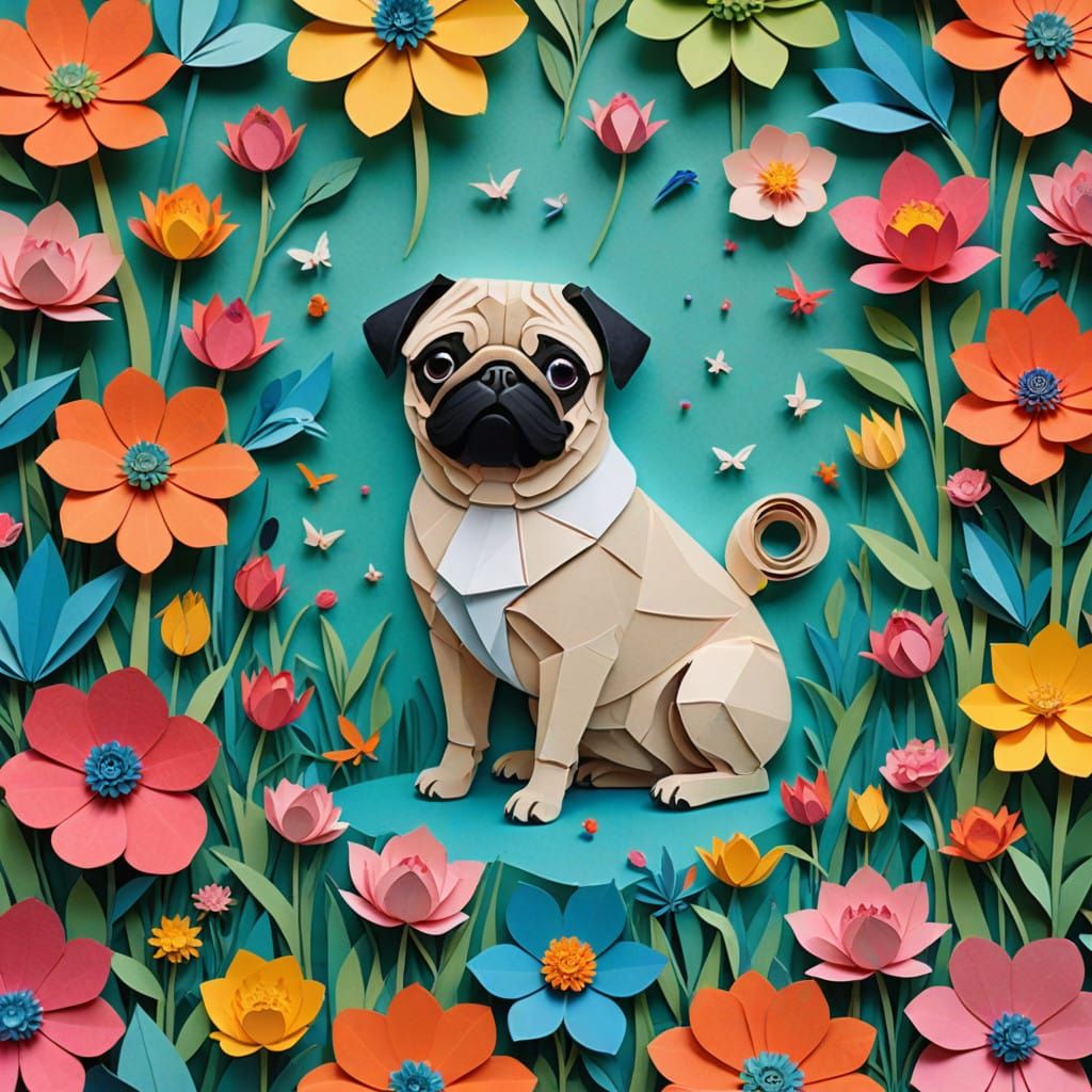 Whimsical Pug in a Blooming Floral Wonderland