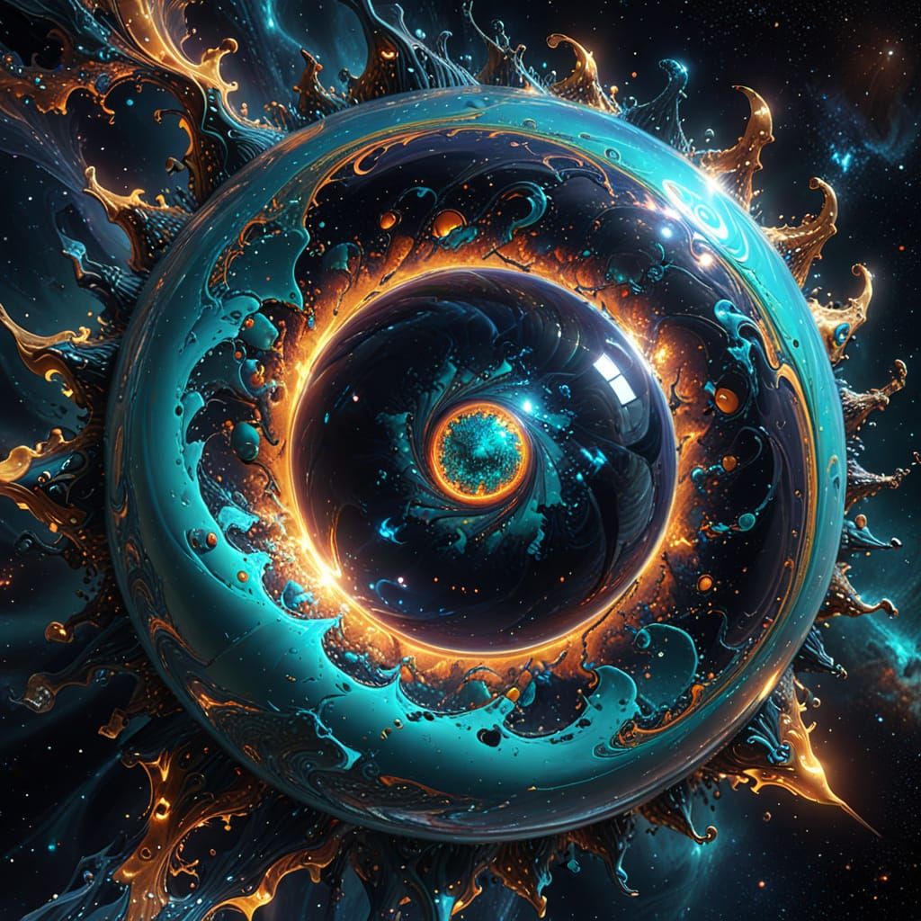 Cosmic Psychedelic Planet Abstraction in Deep Navy Void