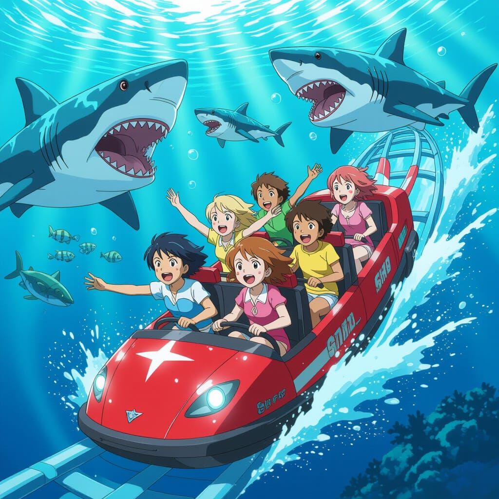 Underwater Rollercoaster Chase in Anime Style