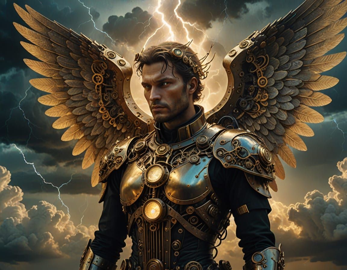 Steampunk Angel with Clockwork Wings in Surreal Art