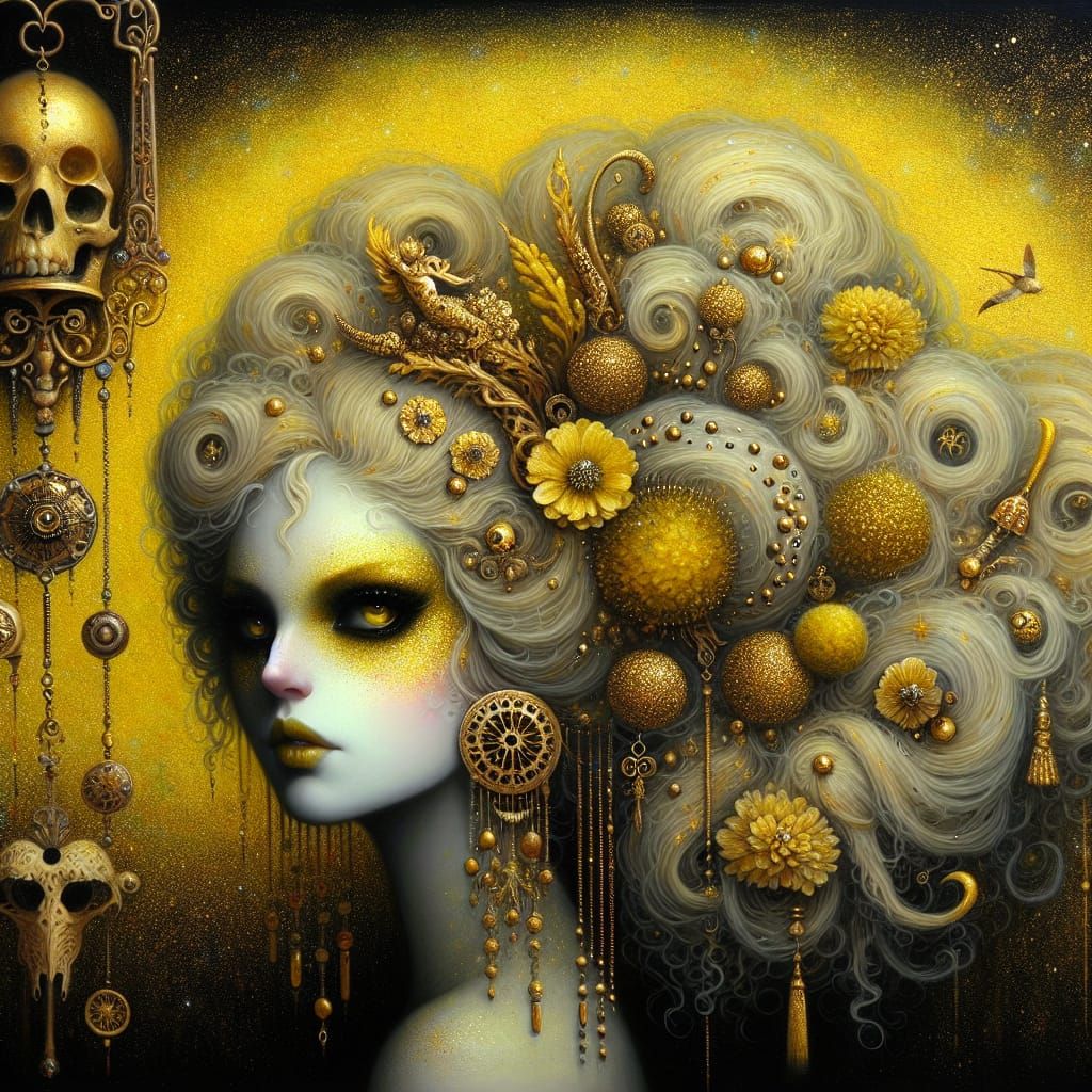 Dark Fantasy Woman with Golden Hair in Chiaroscuro Style