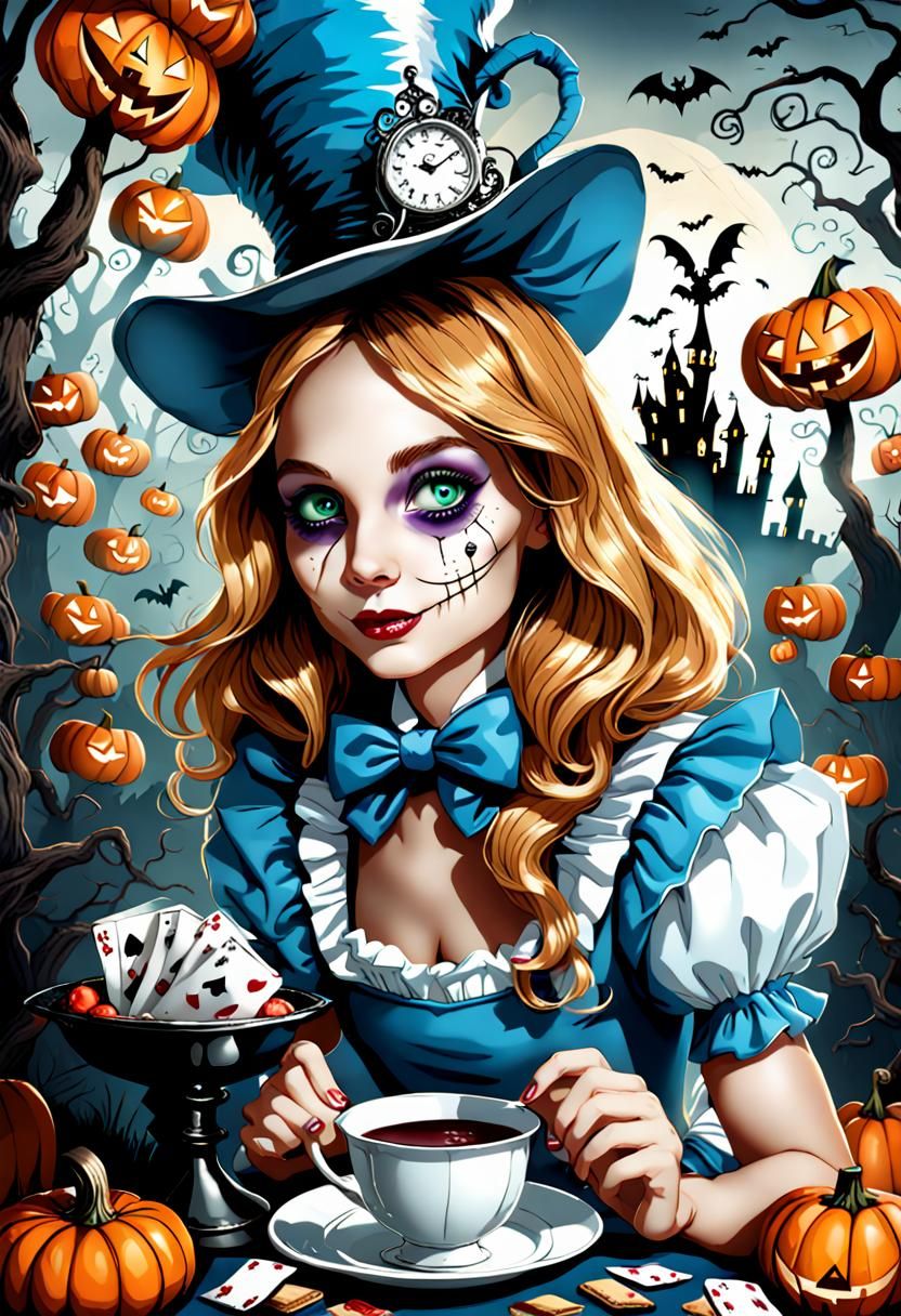 Halloween Alice in Wonderland Illustration