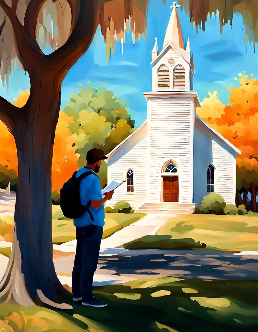 Cream Church Digital Painting in Soft Sunlight