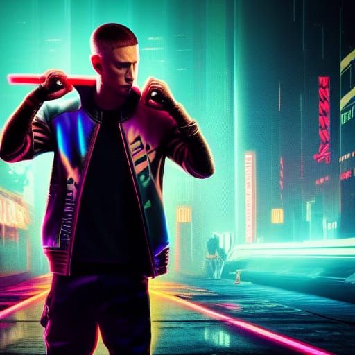 Eminem in Cyberpunk 2099 Neon Portrait