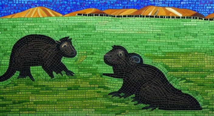 Tasmanian Devil Finds Hot Dog: Small Tile Mosaic