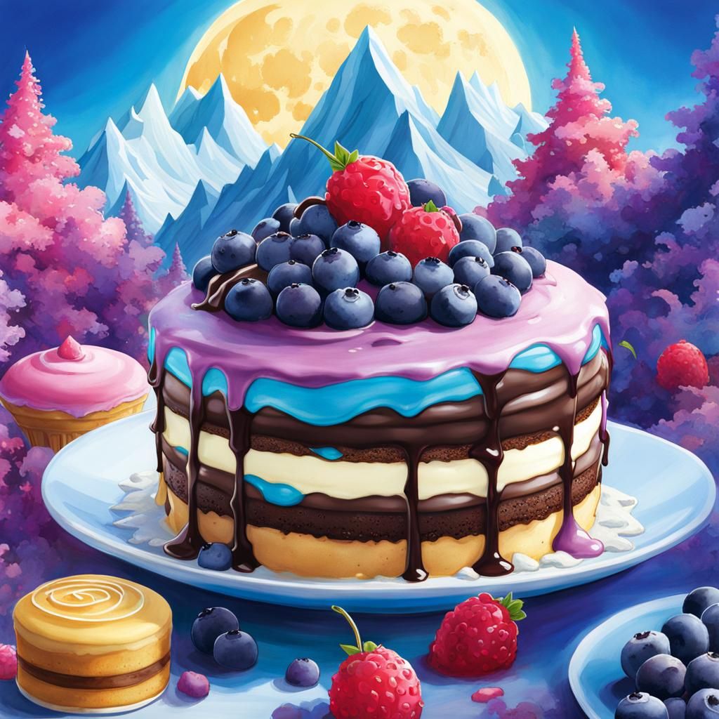 Vibrant Dessert Wonderland with Blueberry River