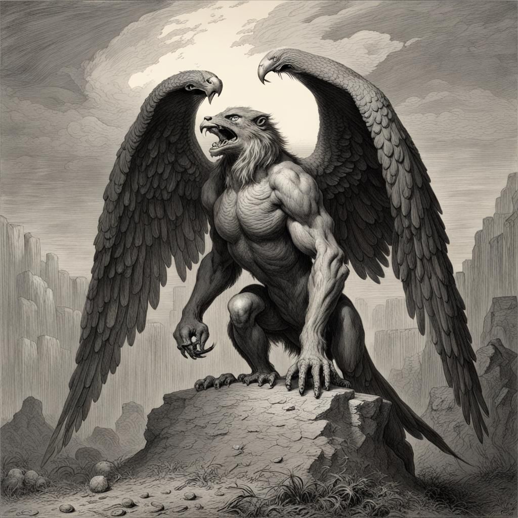 Majestic Griffin, Dark Fantasy Illustration