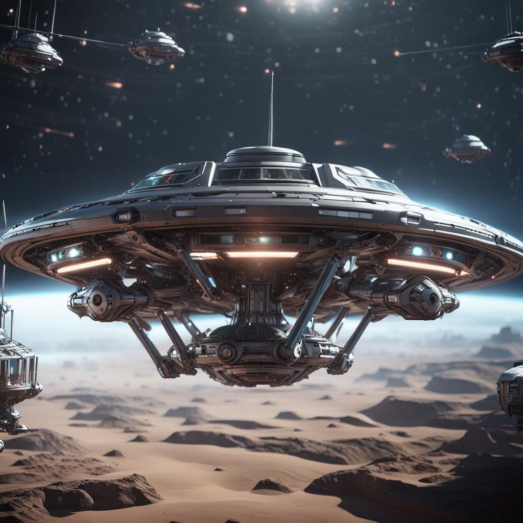 UFO Docking on Mothership: Futuristic Sci-Fi Scene