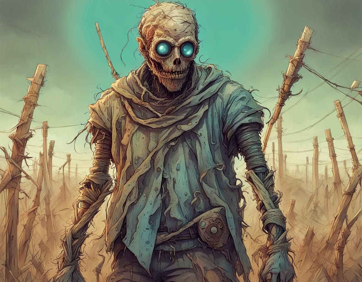 Post-Apocalyptic Horror Straw Man in Cool Colors