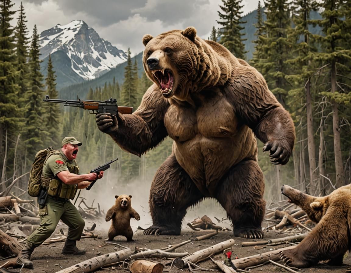 Soldier Confronts Giant Bear in Bizarre Encounter