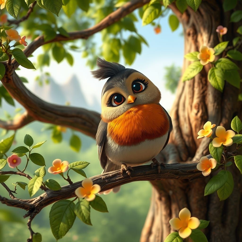 Charming Robin in Whimsical 3D Forest Scene