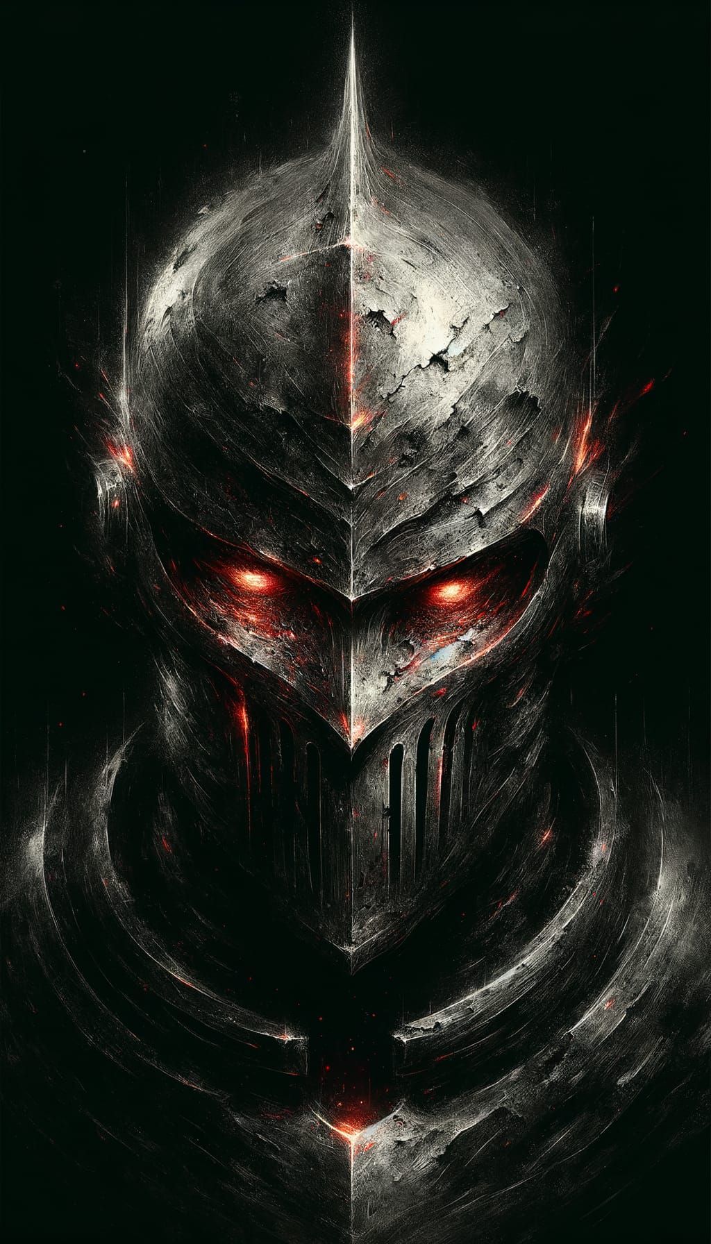 Abstract Hell-Knight Portrait in Jagged Strokes