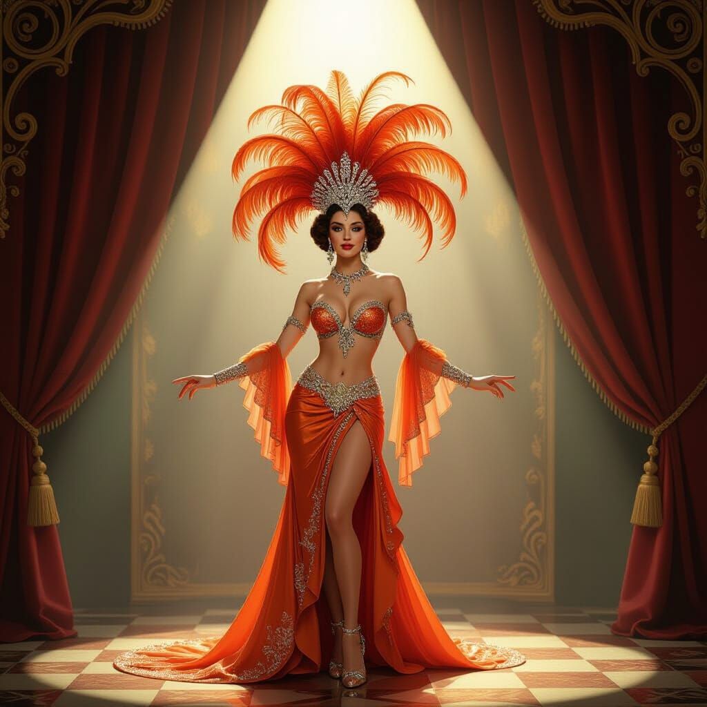 Glamorous Showgirl in Art Nouveau Cabaret
