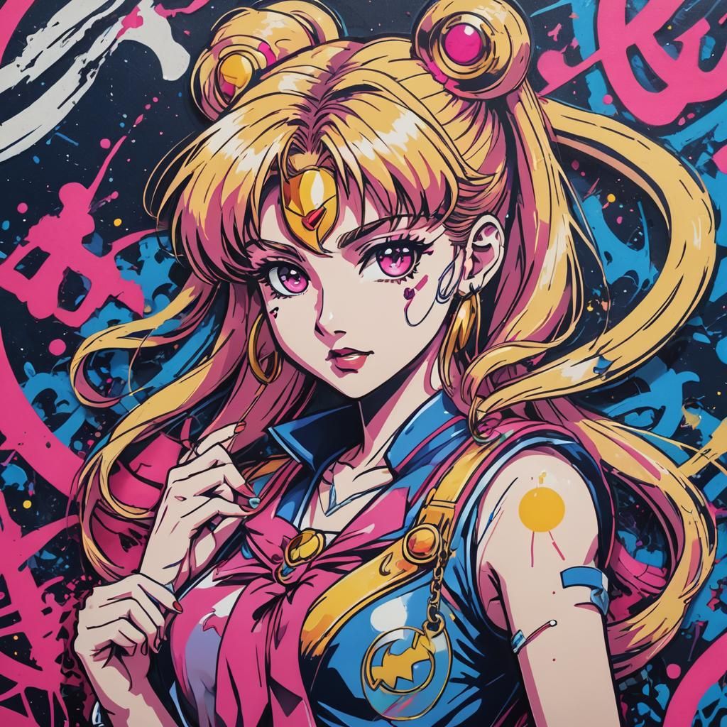 Sailor Moon Graffiti Art with Dog Tag
