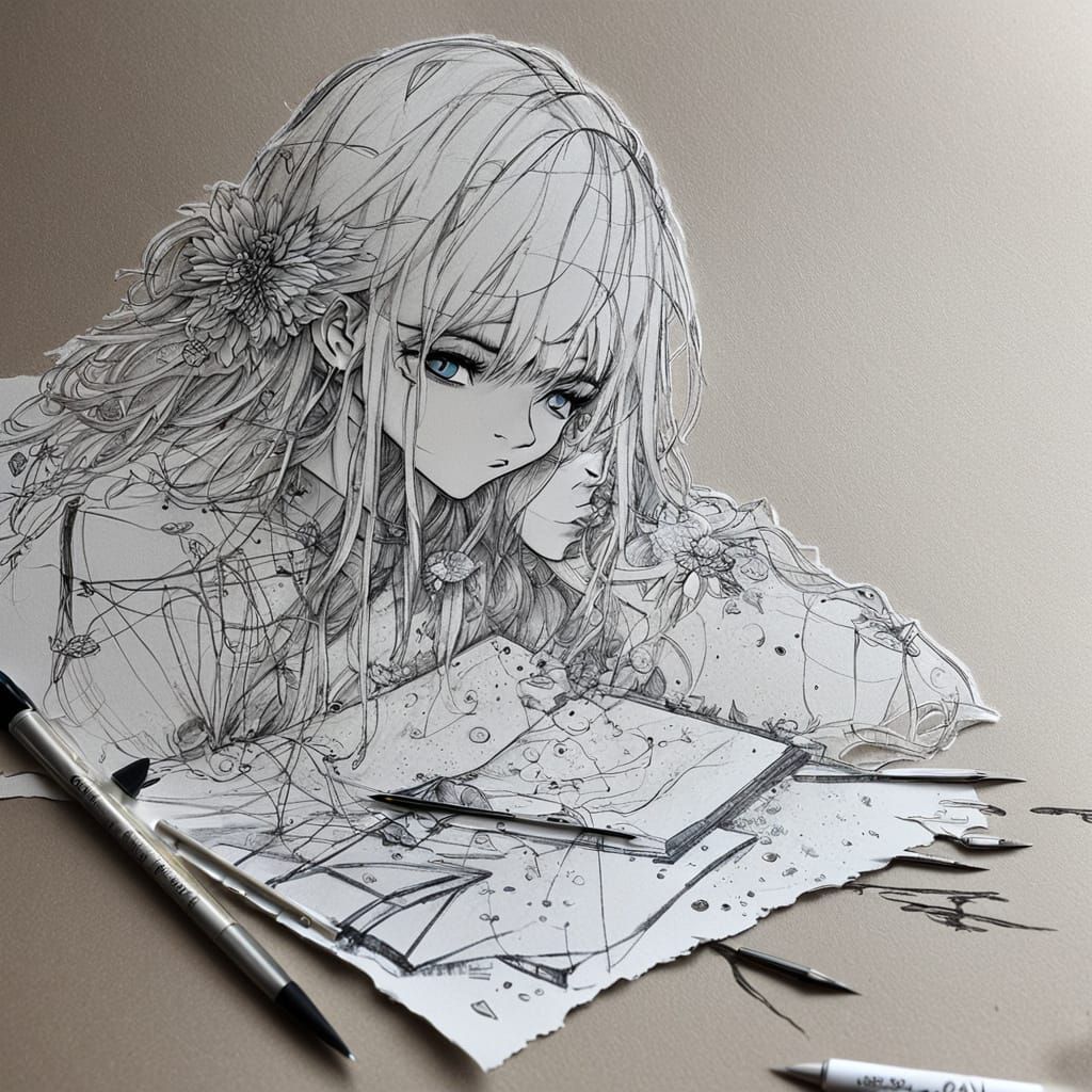 Sketch Girl in Messy Anime Style