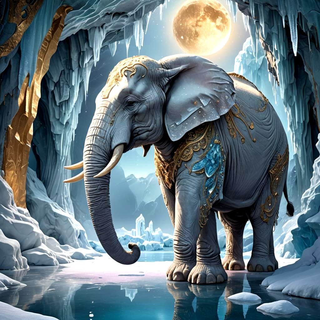 Ice Elephant in Winter Landscape: Digital Art