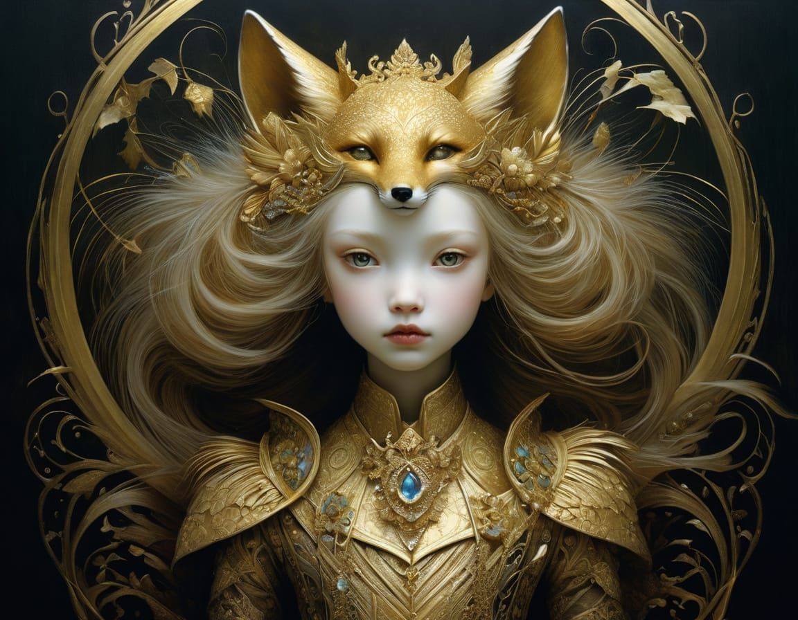 Whimsical Fox Portrait in Detailed Illustrative Style