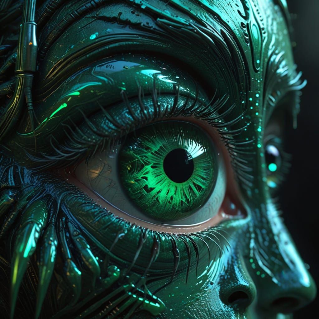 Emerald Eye of Wonder in Neon Dreamscape