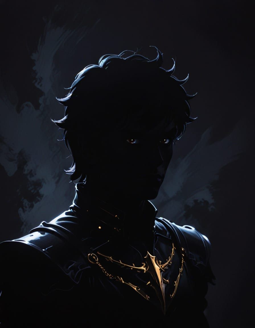 Ethereal Dark Prince Silhouette in Minimalist 80s Anime Styl...