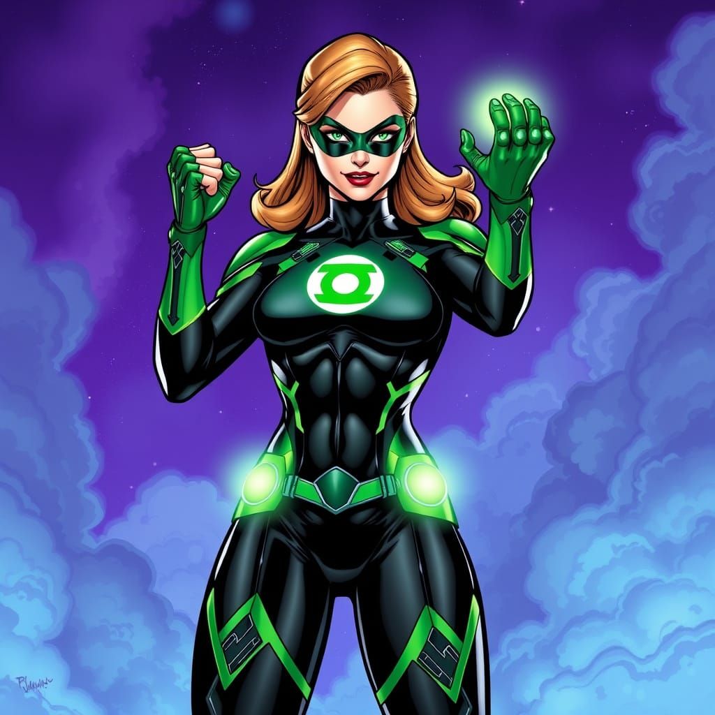 Sleek Green Lantern Heroine in Cosmic Comic Book Style