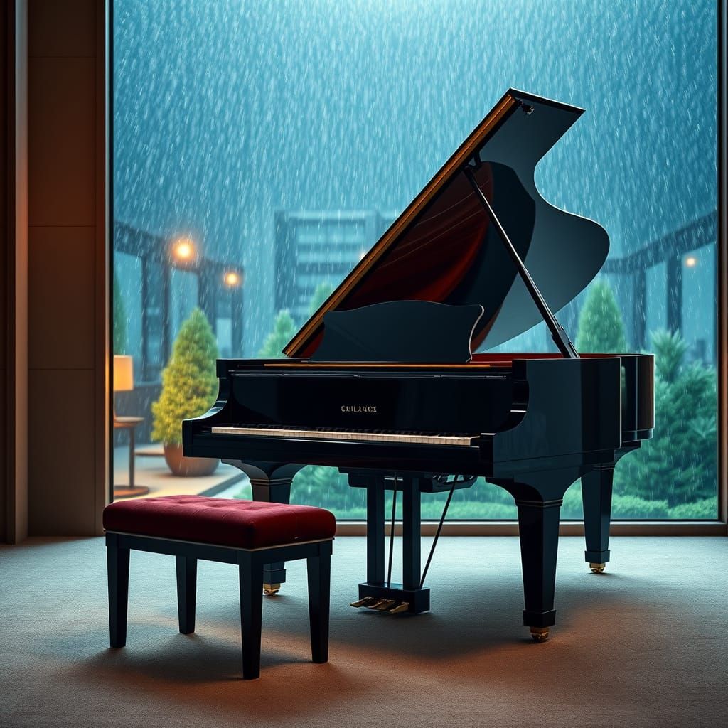 Elegant Piano Amidst Turbulent Storm